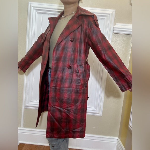 Stylish Red Plaid Women's Trench Coat NWOT - Picture 5 of 7